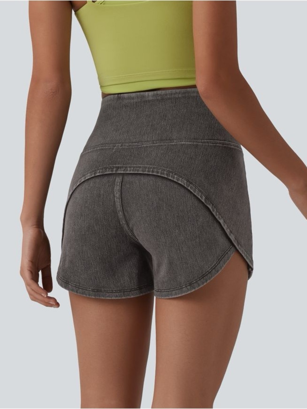 Halara Flex™ High Waisted Tummy Control Curved Hem Denim Shorts large
